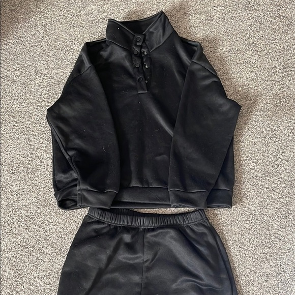 Black Button-Up Sweatshirt and Pants “Sweatsuit/Pajama” set - Picture 1 of 2